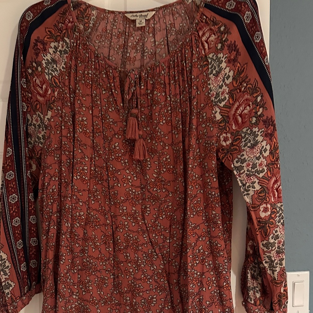 Lucky Brand Floral Blouse - Rust and Navy